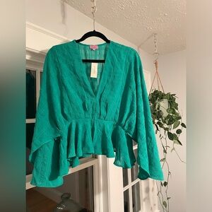 Miami for Francesca’s green long sleeve blouse